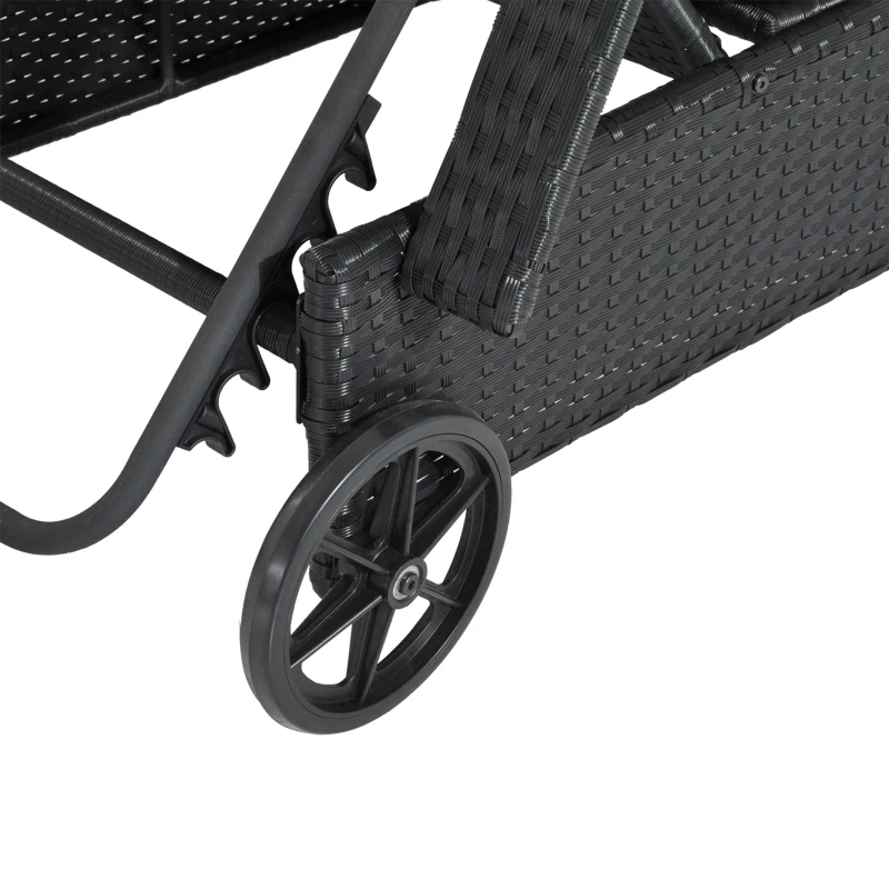 Outsunny Rattan Sun Lounger, Garden Lounger Recliner with Wheels and Adjustable Backrest, Outdoor Reclining Sunbed Garden Chair with Cushion and Headrest for Patio, Beach, Terrace, Black