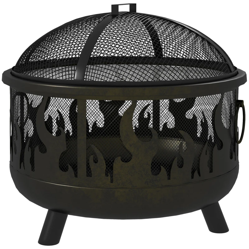 Outsunny Vuurkorf Vuurplaats, inclusief vonkbescherming, 1 pook, Ø61,5 cm x 52 cm, Zwart