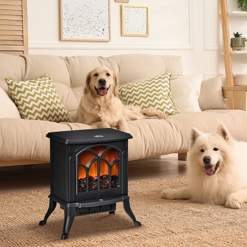 HOMCOM Cheminée électrique sur pied 750/1500 W, fausse cheminée décorative avec effet flamme LED, protection contre la surchauffe, zone de couverture 15-20 m², noir