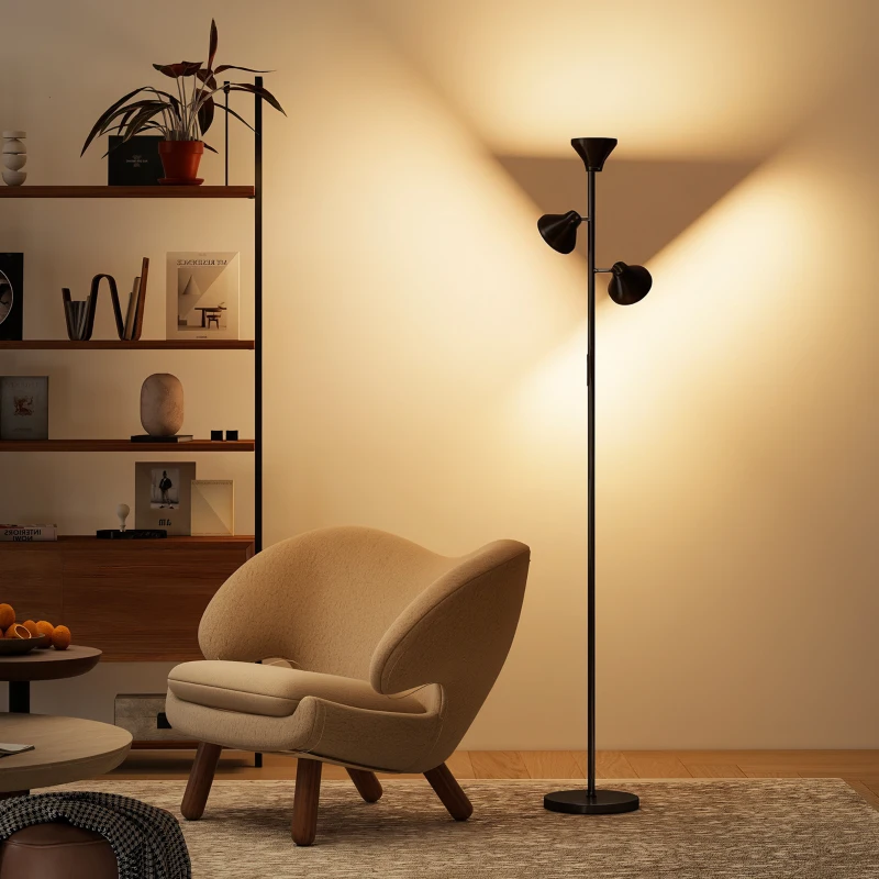 HOMCOM Three-Lamp Multi-Adjustable Floor Light - Black