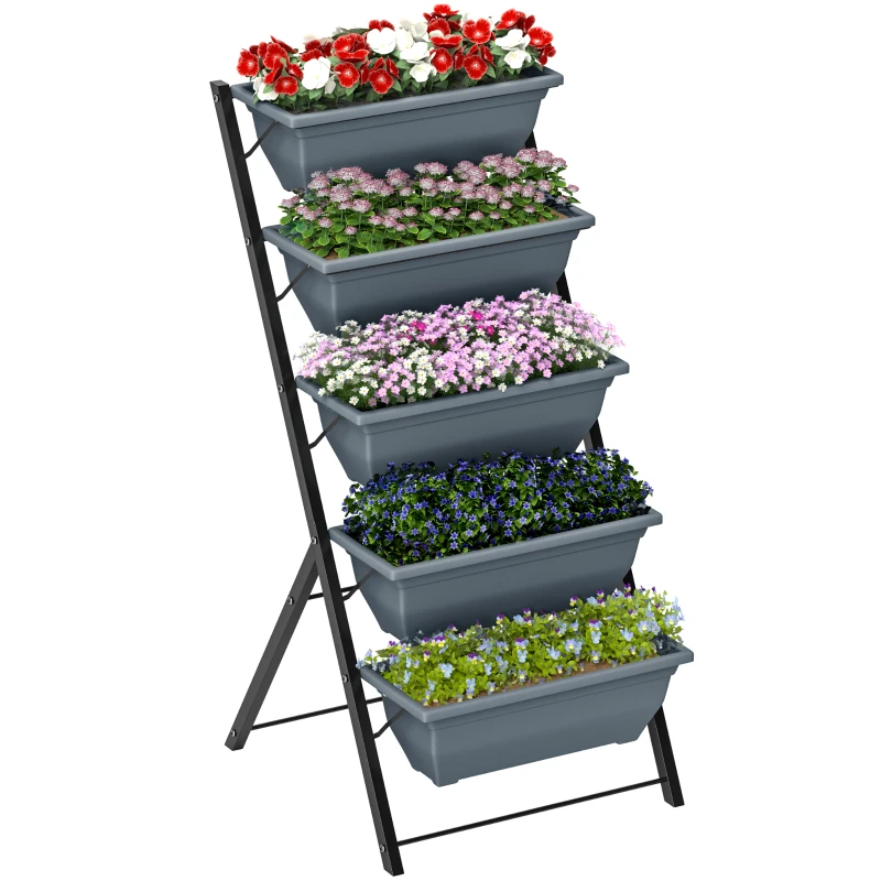 Outsunny Jardinière surélevée avec étages jardinière verticale avec 5 bacs à fleurs trous de drainage cadre en acier gris