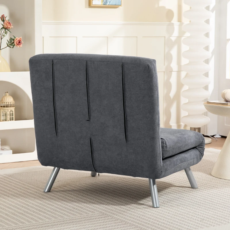 HOMCOM Fauteuil convertible 1 place, fauteuil-lit clic-clac 3 en 1 avec dossier réglable, oreiller, assise large, gris foncé