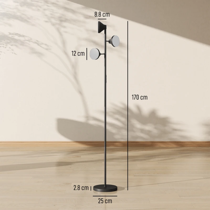 HOMCOM Three-Lamp Multi-Adjustable Floor Light - Black