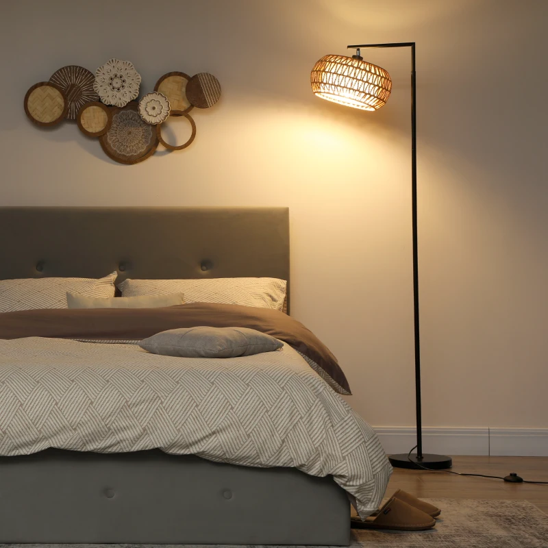 HOMCOM Boho Dimmable Floor Lamp - Black