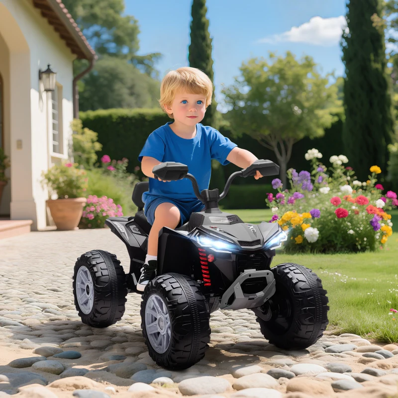 AIYAPLAY Quad électrique enfant 24V, voiture électrique enfants ATV, double moteur, phares, port USB et MP3, 109x68,5x76cm, noir