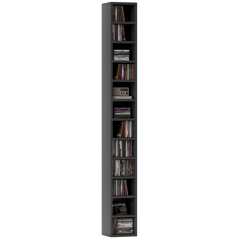 HOMCOM Rangements pour CD et DVD avec 12 compartiments, capacité max. 204 CD, 21 x 20 x 175 cm, noir