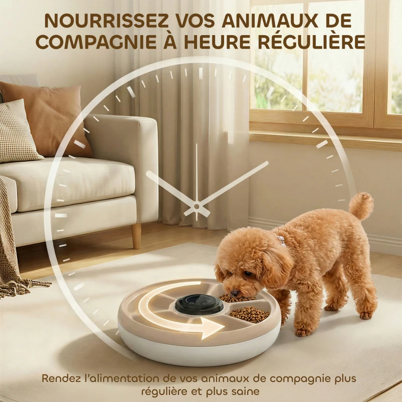 PawHut Distributeur de Nourriture pour Animaux de Compagnie Distributeur Automatique 6 portions 31,5 x 31,5 x 8,3 cm blanc