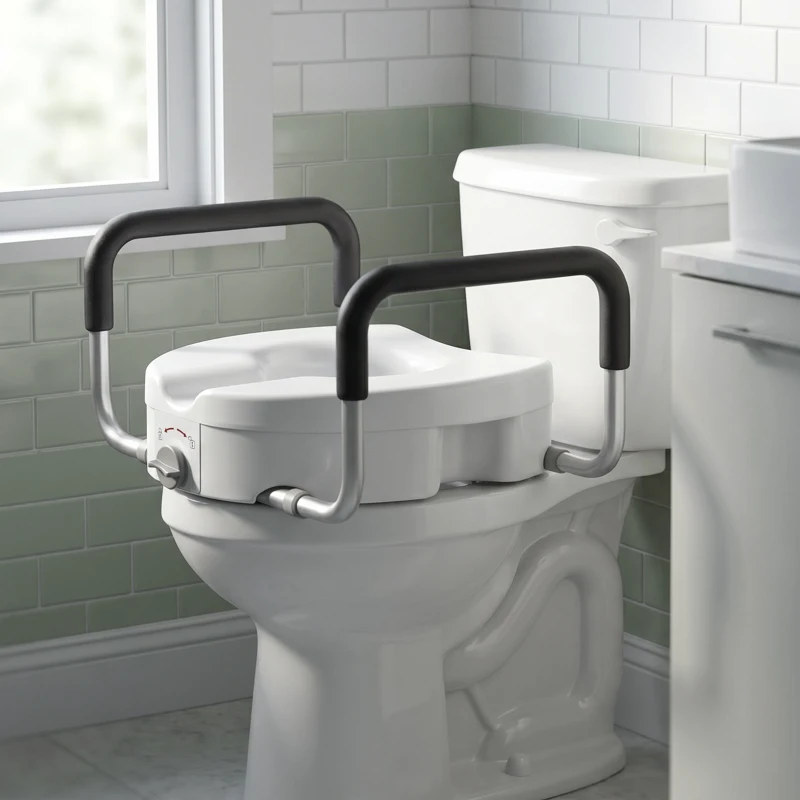 HOMCOM Înălțător WC pentru Vârstnici din HDPE cu Mânere Antialunecare, Lățime Reglabilă, Capacitate 136 kg, Alb