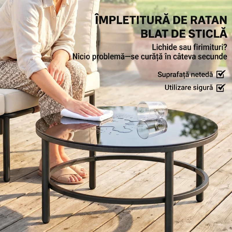 Outsunny Set Grădină, 5 Piese, Rattan Modular în L cu Perne, Culoare Bej