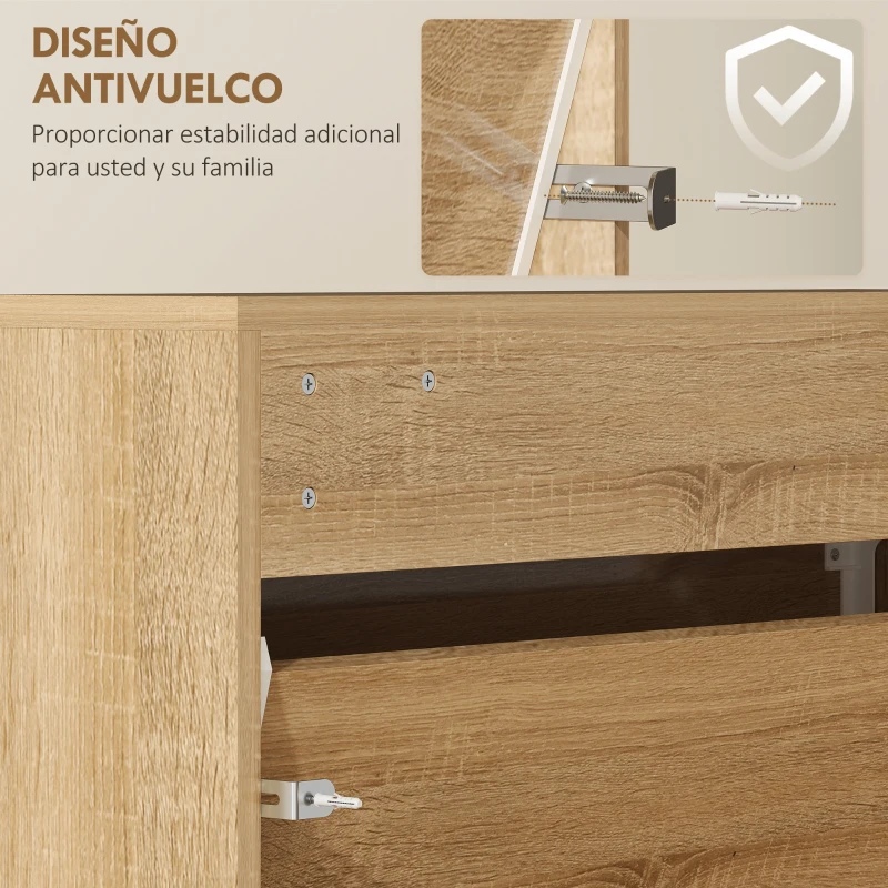 HOMCOM Zapatero Entrada Recibidor con 3 Puertas con Espejo Zapatero Estrecho para 9 Pares de Zapatos 65x17x114,5 cm Natural