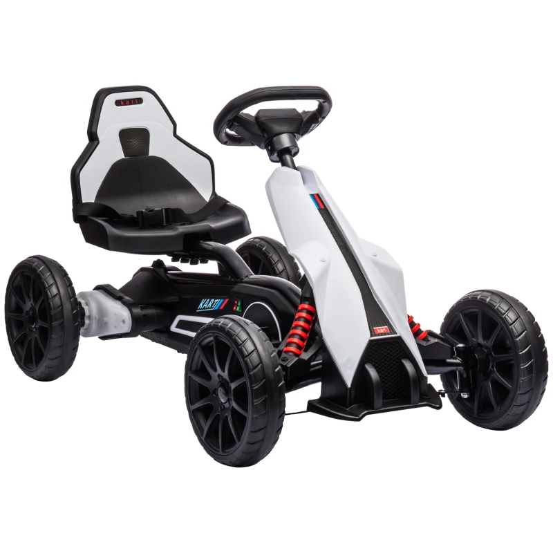 HOMCOM Go-Kart voor Kinderen, Elektrische Kart, tot 5 km/u, Veiligheidsgordel, Zit met Rugleuning, Kunststof, Metaal, Wit(m-11)