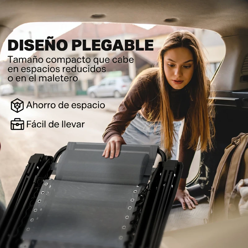 Outsunny Silla de Gravedad Cero Tumbona Plegable y Reclinable Ajustable con Reposabrazos Reposacabezas Portavasos Gris Claro