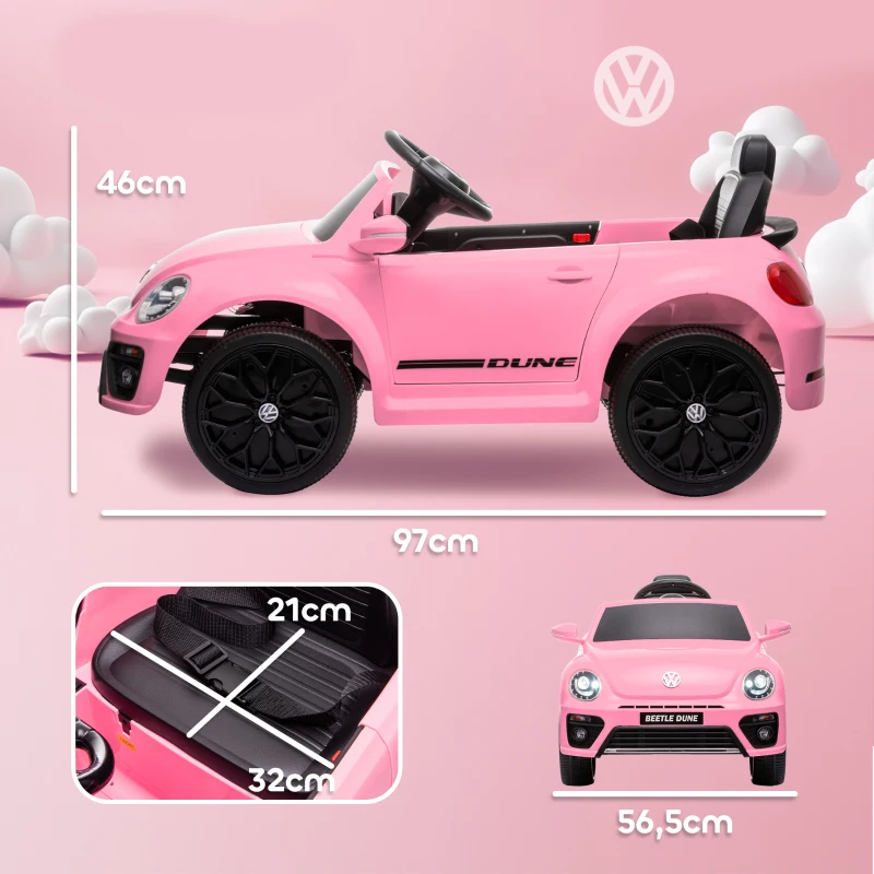 AIYAPLAY Elektrische kinderauto, VW Käfer, 3-5 km/u, met afstandsbediening & muziek, Roze(m-3)
