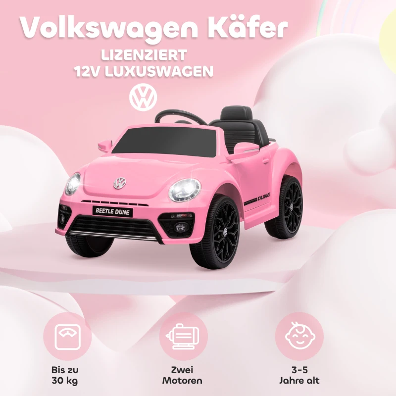 AIYAPLAY Elektrische kinderauto, VW Käfer, 3-5 km/u, met afstandsbediening & muziek, Roze(m-4)