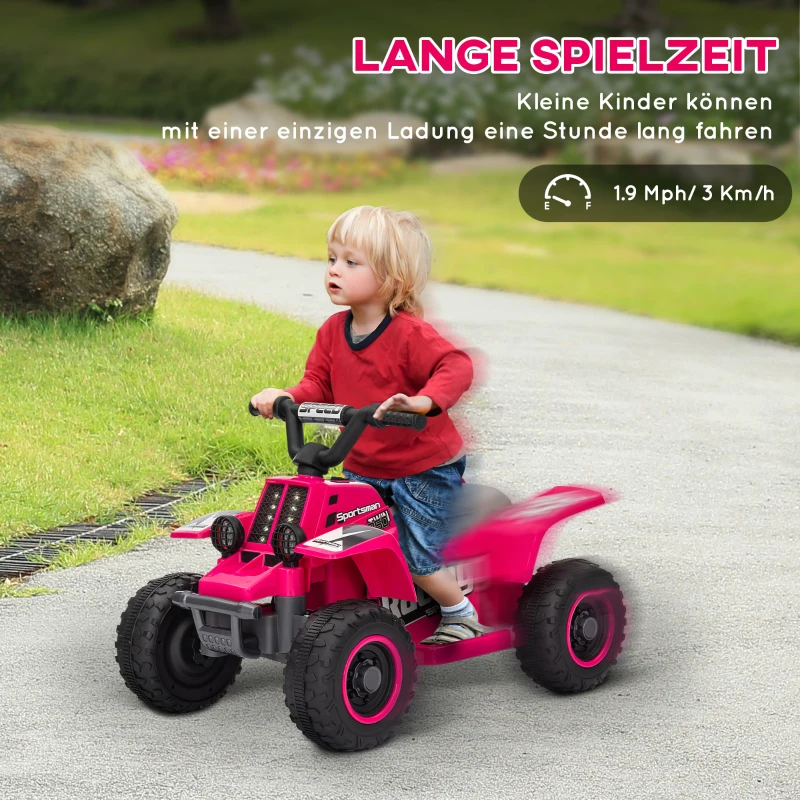 AIYAPLAY Elektrisch quad voor kinderen, batterij aangedreven, rijdt voor- en achteruit, LED-verlichting, 18-36 maanden, Roze(m-5)