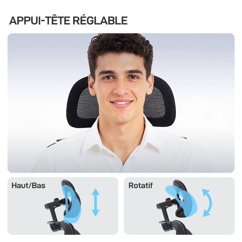 HOMCOM Chaise bureau ergonomique, fauteuil de bureau avec soutien lombaire dynamique adaptatif, 73x75x120-128cm, noir