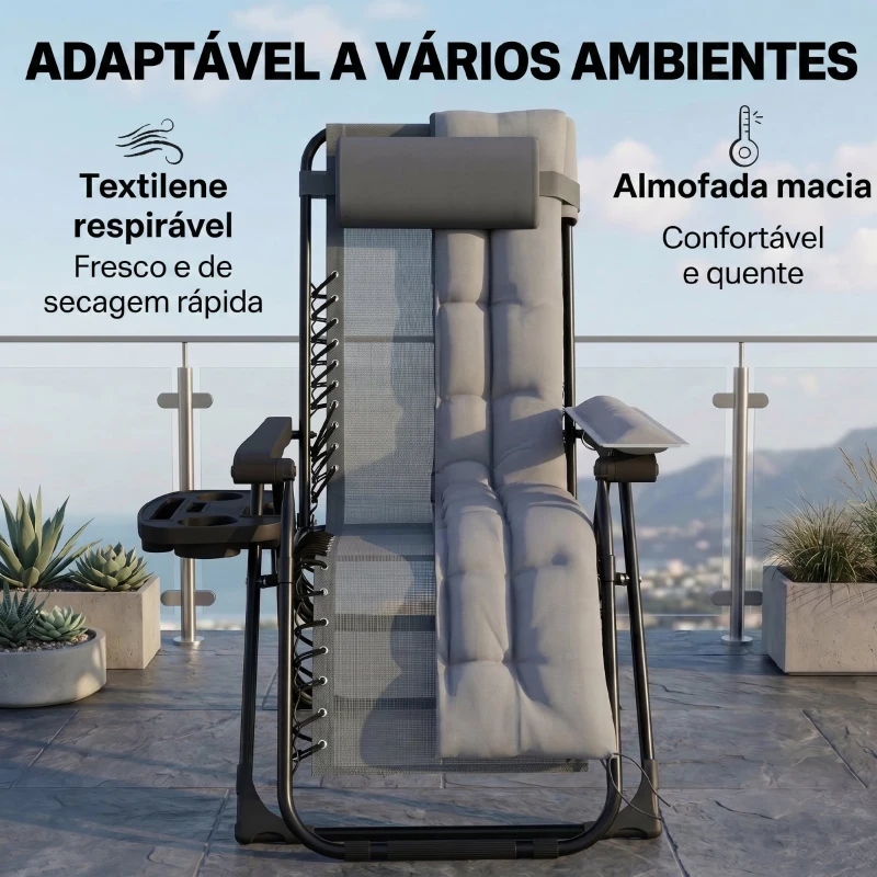 Outsunny Espreguiçadeira de Gravidade Zero Dobrável e Reclinável Ajustável com Apoios de Braços Apoio para Cabeça Cinza Claro