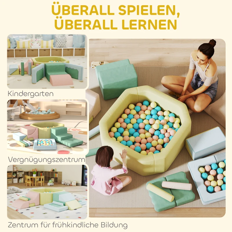 AIYAPLAY 15-delige set zachte bouwblokken, 200 kunststofballen, ballenbad voor kleintjes, indoor, schuim, kleurrijk(m-9)