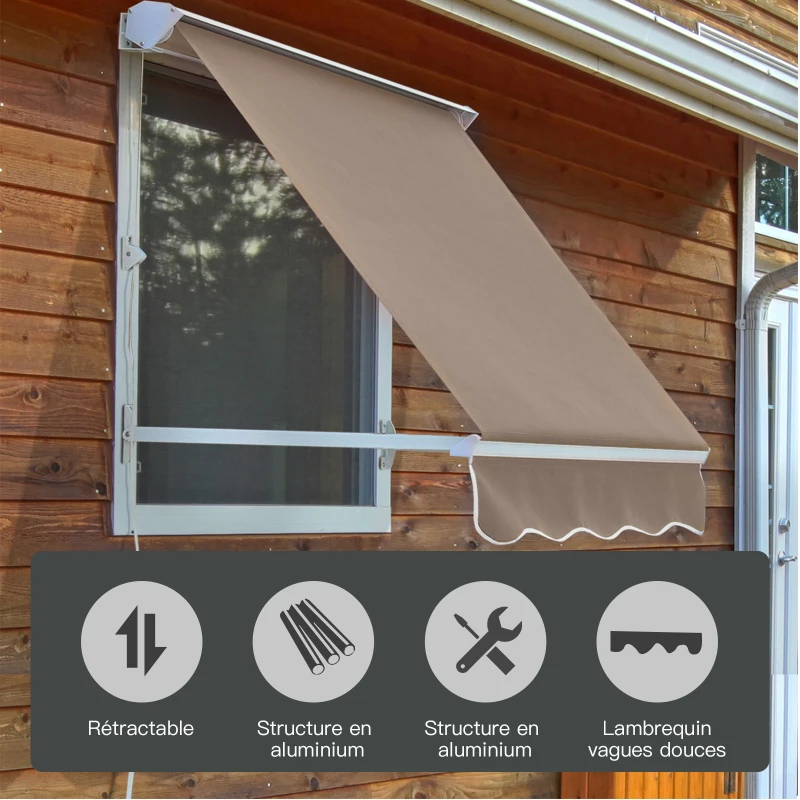 Outsunny Toldo banne Manual Inclinação ajustável Alumínio Poliéster impermeabilizado 70L x 180l cm Taupe Claro