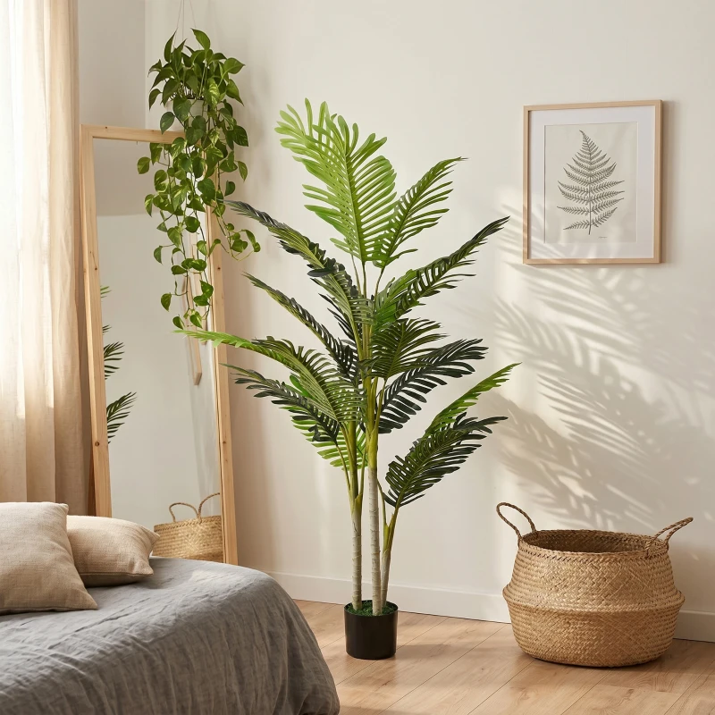 Outsunny Planta Artificial Palmera 150 cm con Maceta y Musgo para Decoración Interior Salón Oficina Ø18x150 cm Verde