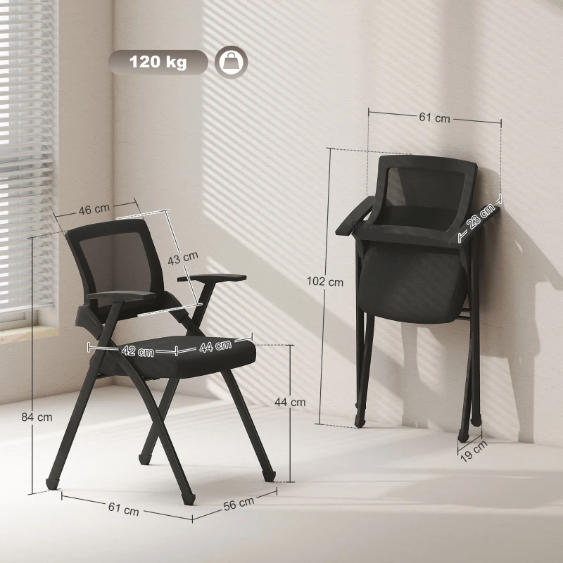 HOMCOM Set 2 Sedie Pieghevoli con Schienale Curvo e Braccioli, in Tessuto Effetto Lino e Acciaio, 61x56x84 cm, Nero