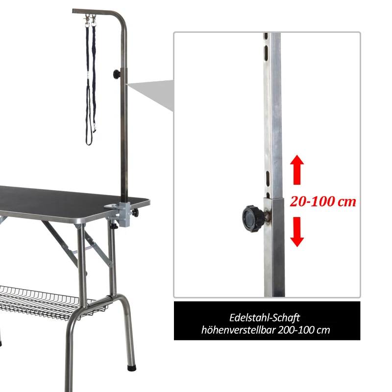 PawHut Aluminium trimtafel dierenverzorging scheertafel met korf in hoogte verstelbaar zwart(m-5)