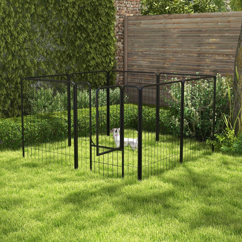 PawHut Luxe parc enclos modulable acier époxy porte verrouillable pour chiens, lapins, rongeurs, petits animaux, intérieur et extérieur 80 x 100 cm noir