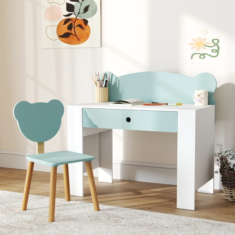 AIYAPLAY Mesa infantil com cadeira, mesa e cadeira com gaveta e tampo largo, 80 x 41 x 74,5 cm, verde