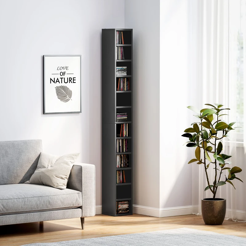 HOMCOM Rangements pour CD et DVD avec 12 compartiments, capacité max. 204 CD, 21 x 20 x 175 cm, noir