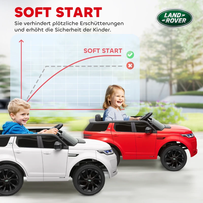 AIYAPLAY Kinderauto 12V Land Rover Discovery Sport met 2,4G afstandsbediening, muziek, claxon, elektrisch voertuig met LED-verlichting, USB/MP3-aansluiting, 3-5 km/u, voor kinderen van 3-6 jaar, rood(m-6)