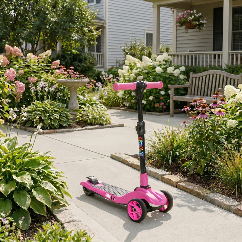 AIYAPLAY Trottinette électrique pour enfants 6+ ans, pliable 3 roues démarrage zéro, vitesse maximale 8 km/h 64 x 29 x 83 cm rose
