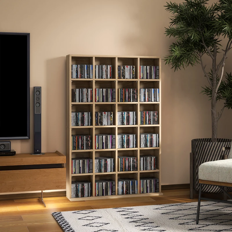 HOMCOM Meuble de rangement multimédia 456 CD/ 336 DVD - bibliothèque en bois avec étagères réglables 89 x 130,5 cm bois naturel