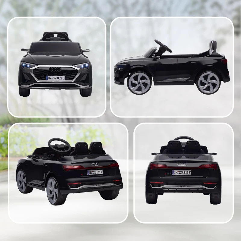 AIYAPLAY Elektrische kinderauto, 12V Audi Q8, 3-5 km/u, afstandsbediening, koplamp, muziek, Zwart(m-9)
