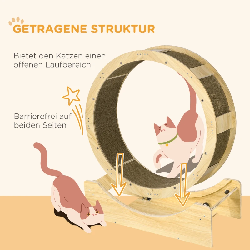 PawHut Kattenlooprad 91 cm Met Rem, Krabpad, Eiken