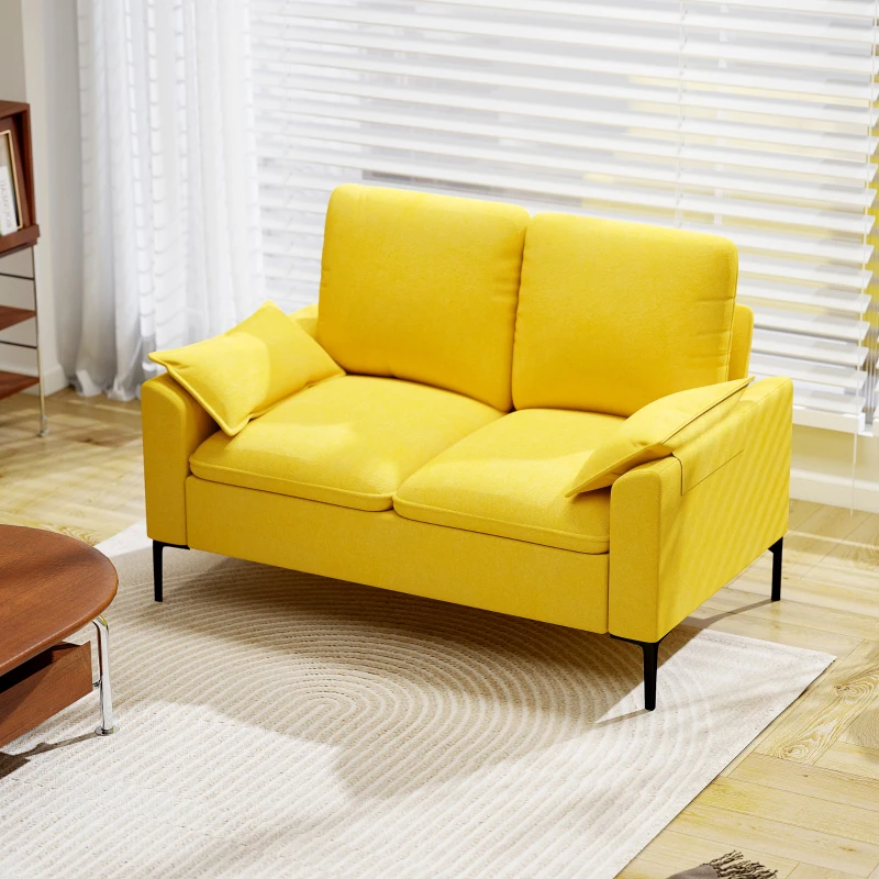 HOMCOM Divano 2 Posti Moderno con Cuscini e Rivestimento in Tessuto Spugna, 130x77x84 cm, Giallo