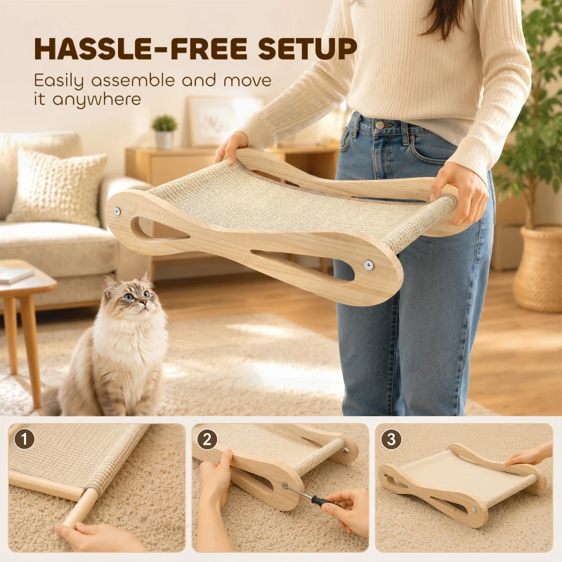 PawHut 2 in 1 Sisal Cat Scratcher Bed Cat Scratching Board and Lounger 60 x 35 x 13 cm Cream White