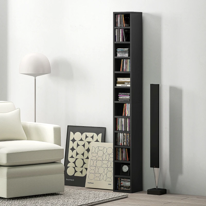 HOMCOM Rangements pour CD et DVD avec 12 compartiments, capacité max. 204 CD, 21 x 20 x 175 cm, noir