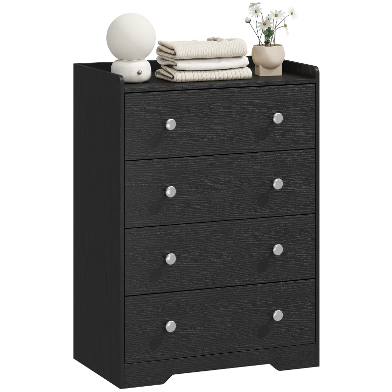 HOMCOM 4 Drawer Chest of Drawers, Modern Dresser for Bedroom, Storage Cabinet for Living Room Entryway, Black Wood Effect