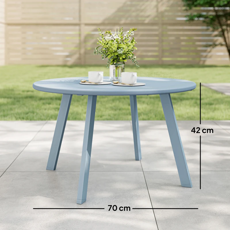 Outsunny Petite table basse ronde, table d'appoint avec patins antidérapants, cadre en métal, pour jardin, Ø 70 x 42 cm, bleu