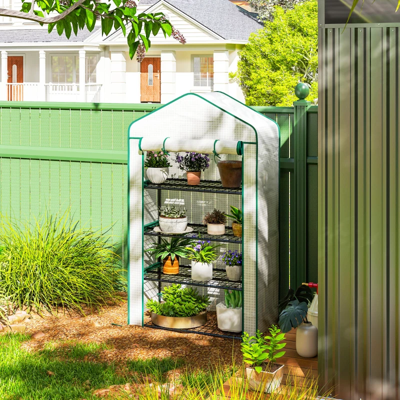 Outsunny Serre de jardin balcon étagère serre 4 niveaux 90 x 49 x 160 cm acier galvanisé bâche amovible PE haute densité blanc
