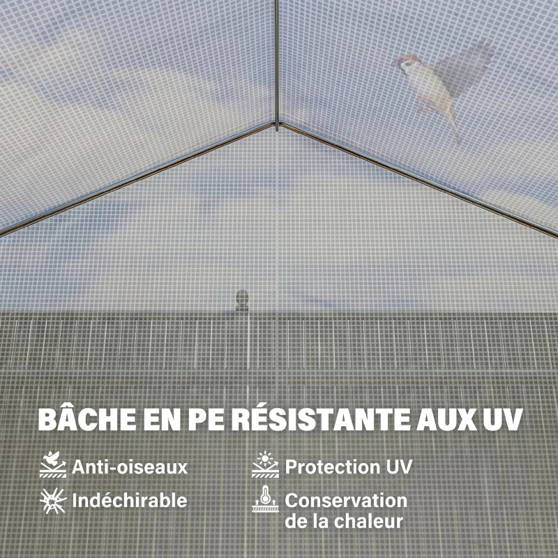 Outsunny Serre tunnel de jardin 12 m², serre de jardin tunnel avec porte et 8 fenêtres, bâche PE 140 g/m² 400 x 200 x 200cm blanc