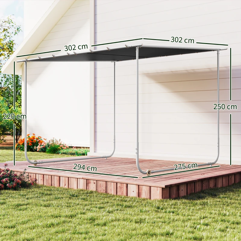 Outsunny Pergola Gazebo 3x3 m con Rotelle, Copertura Anti-UV e Telaio in Acciaio, Grigio
