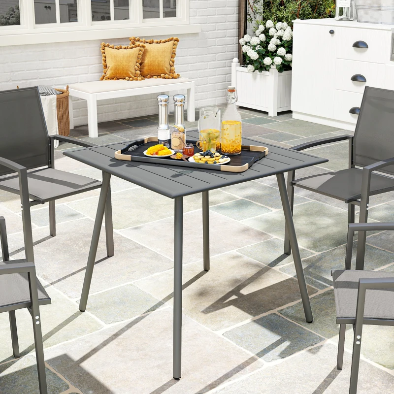 Outsunny Table à manger de jardin pour 6 personnes avec plateau à lattes pour jardin, patio, terrasse, 80 x 80 x 74 cm, gris