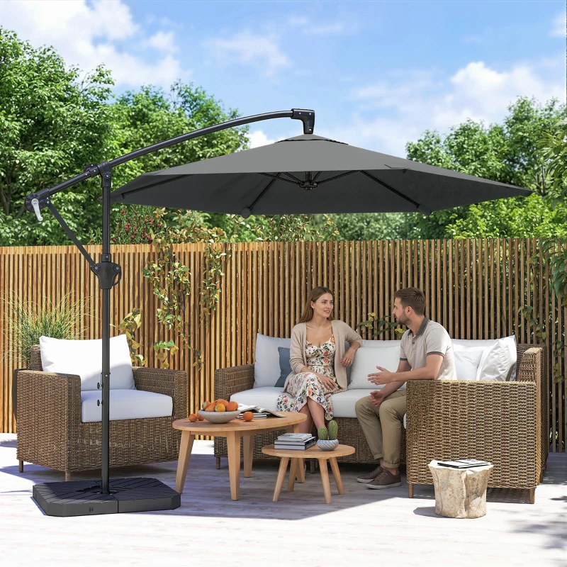 Outsunny Ombrellone a Sbalzo con Base a Croce, in Metallo e Poliestere, 302x295x242 cm, Grigio Scuro