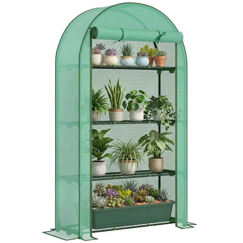 Outsunny Serre de jardin serre de balcon avec étagères à 4 niveaux, bâche en PE pour légumes, plantes,105 x 45 x 160 cm, vert