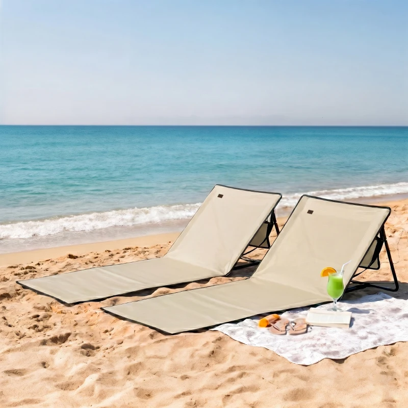 Outsunny Lot de 2 tapis de plage rembourré dossier inclinable multi-positions acier polyester beige