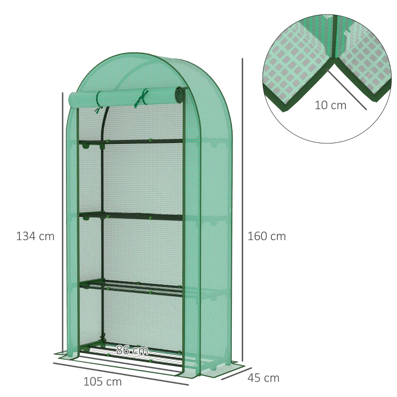 Outsunny Serre de jardin serre de balcon avec étagères à 4 niveaux, bâche en PE pour légumes, plantes,105 x 45 x 160 cm, vert