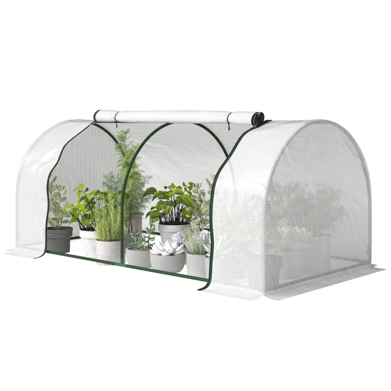 Outsunny Serre de jardin mini serre serre à tomates 2 x 1 x 0,8 m porte zippée bâche PE acier blanc