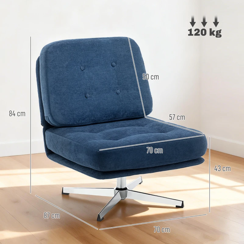 HOMCOM Sedia da Salotto Girevole in Tessuto Effetto Ciniglia e Metallo, 70x87x84 cm, Blu Scuro