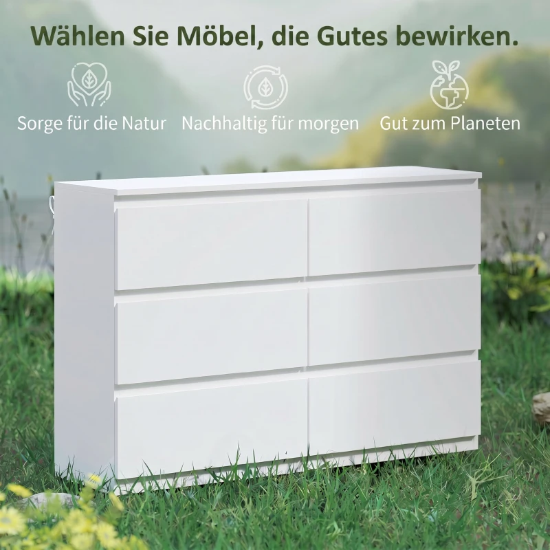 HOMCOM Kommode mit 6 Schubladen, Moderne Aufbewahrungsmöbel für das Schlafzimmer, Weiß